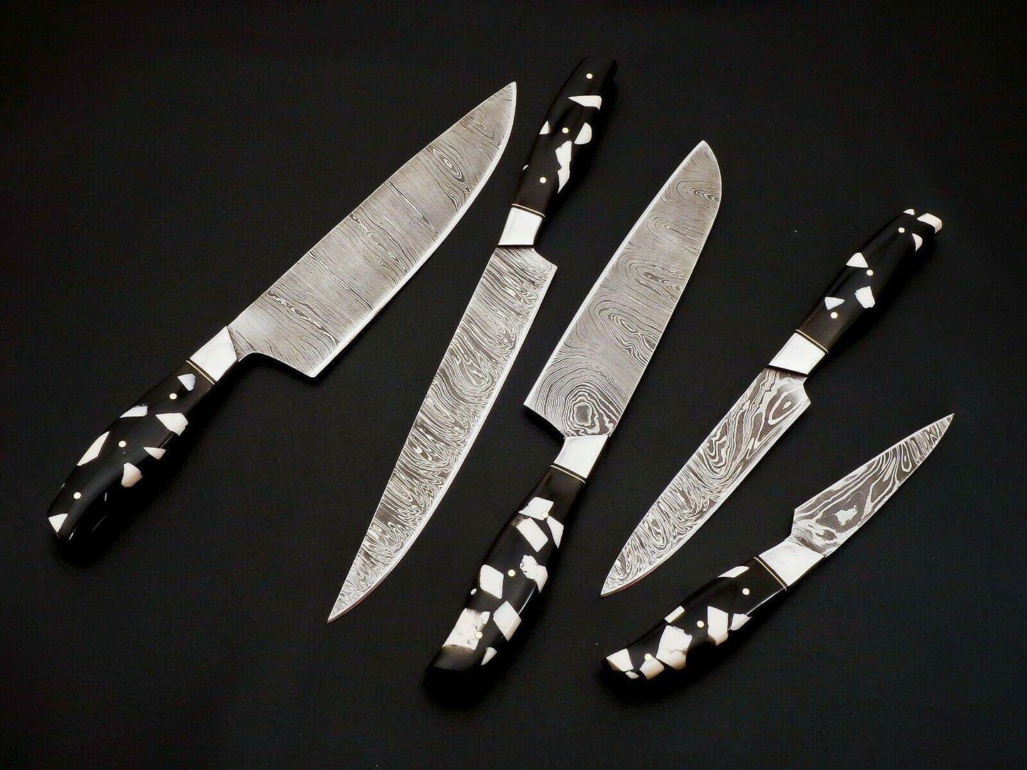 Heritage Forge Custom Hand Forged Damascus Steel Full Tang Chef Knife Set