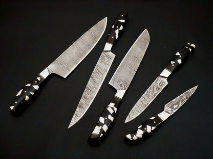 Heritage Forge Custom Hand Forged Damascus Steel Full Tang Chef Knife Set