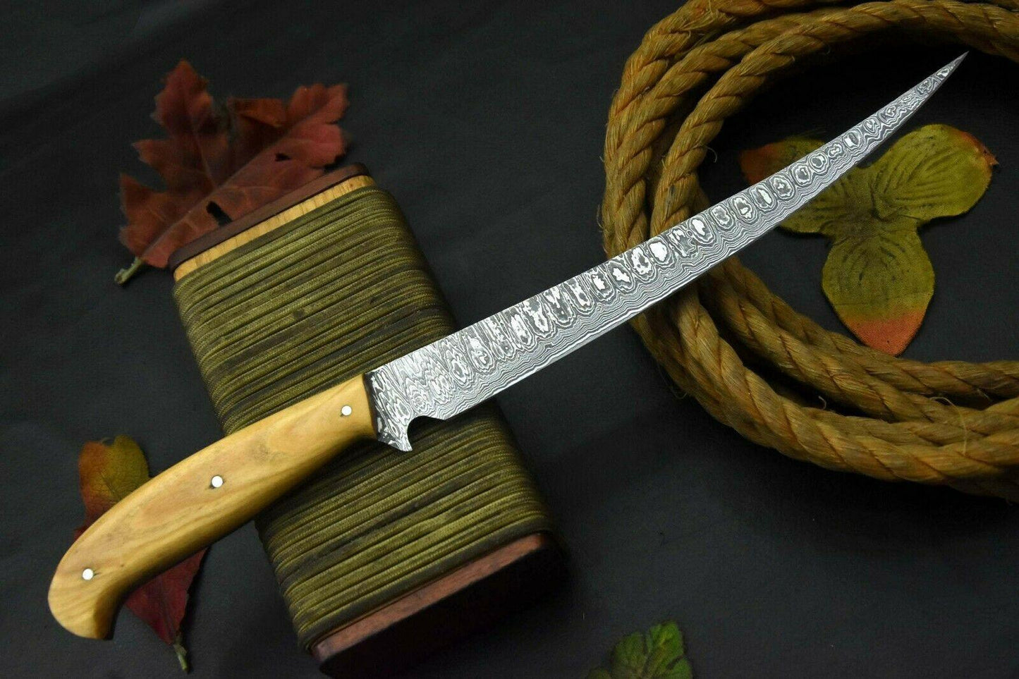 Custom 13.0" OAL Handmade Damascus Fillet Knife & Damascus Steel Fillet Knife W/Sheath