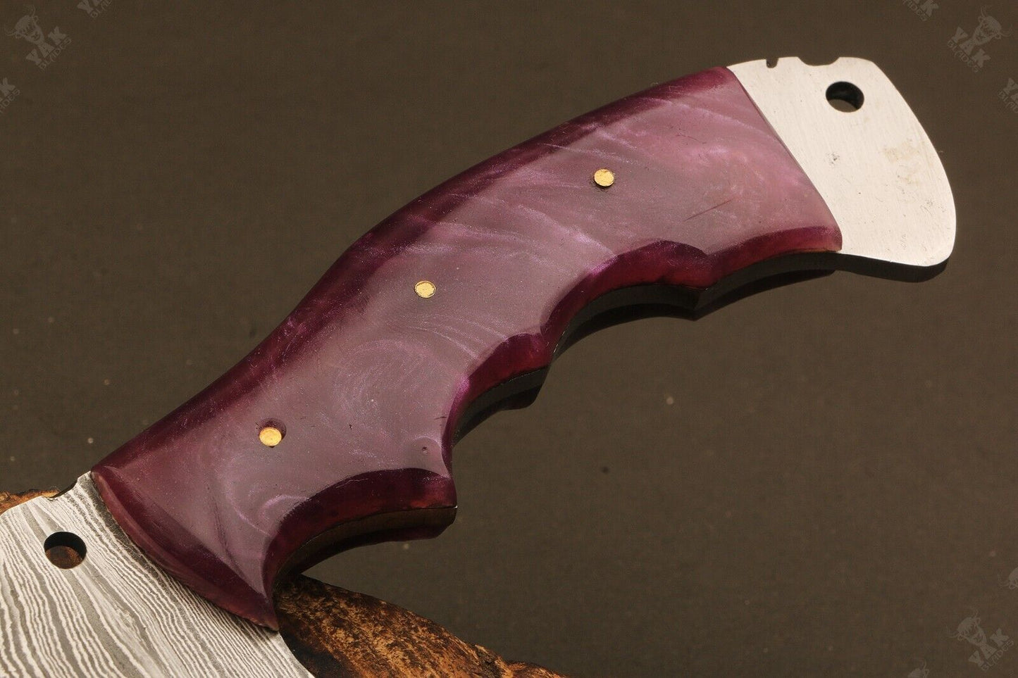 10.5" Hand Forged Ladder Damascus Steel Tracker Bowie Knife | Camel Bone Handle