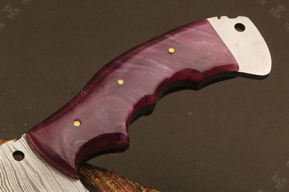 10.5" Hand Forged Ladder Damascus Steel Tracker Bowie Knife | Camel Bone Handle