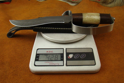 Heritage Forge 12.4" D-Guard Damascus Steel Bowie Knife with Rosewood and Camel Bone Handle