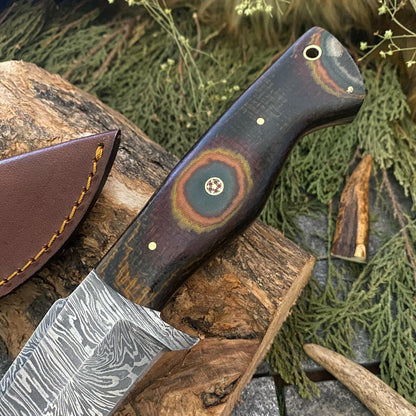 9.5" Damascus Tanto Bowie Knife | Handmade with Sheath