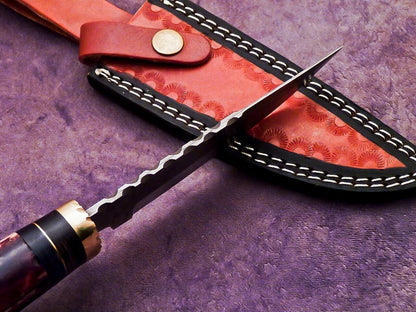 Heritage Forge 10 Inch Damascus Steel Bowie Knife with Stag Handle