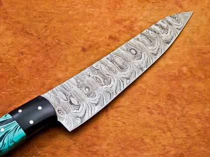 12" Custom Handmade Damascus Steel Chef Knife with Resin Handle –