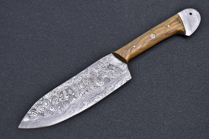 Custom Hand Forged Damascus Blade Professional Kitchen Chef Knife  With Olive Wood Handle
