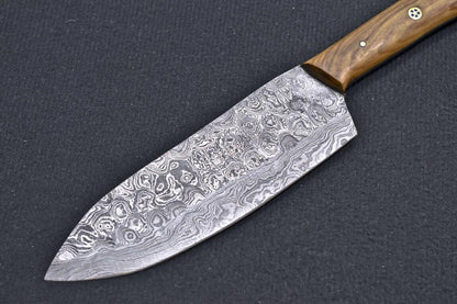 Custom Hand Forged Damascus Blade Professional Kitchen Chef Knife  With Olive Wood Handle