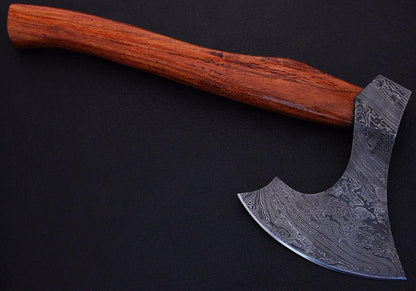 Hand Forged Damascus Steel Hawk Tomahawk Axe – Viking Style Ash Wood Handle