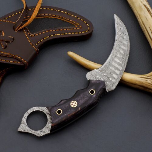Damascus Karambit Custom Damascus Steel Karambit Knife With Pakkawood Handle