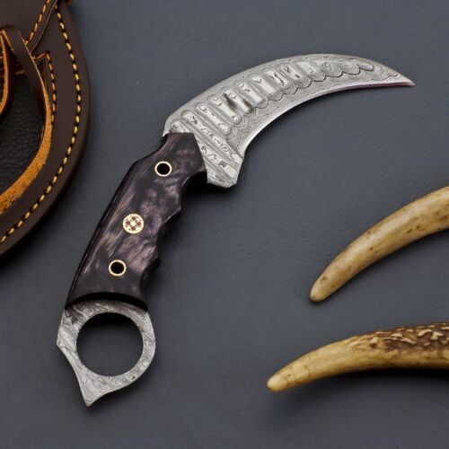 Damascus Karambit Custom Damascus Steel Karambit Knife With Pakkawood Handle