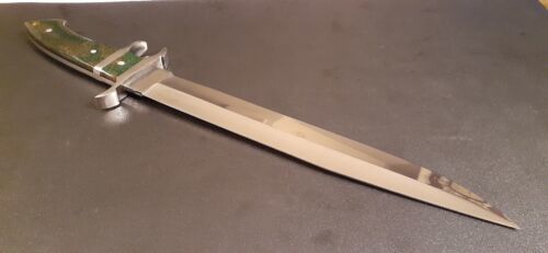Handmade D2 Steel Hunting Bowie Knife | 12" Fixed Blade with Green Micarta Handle & Leather Sheath