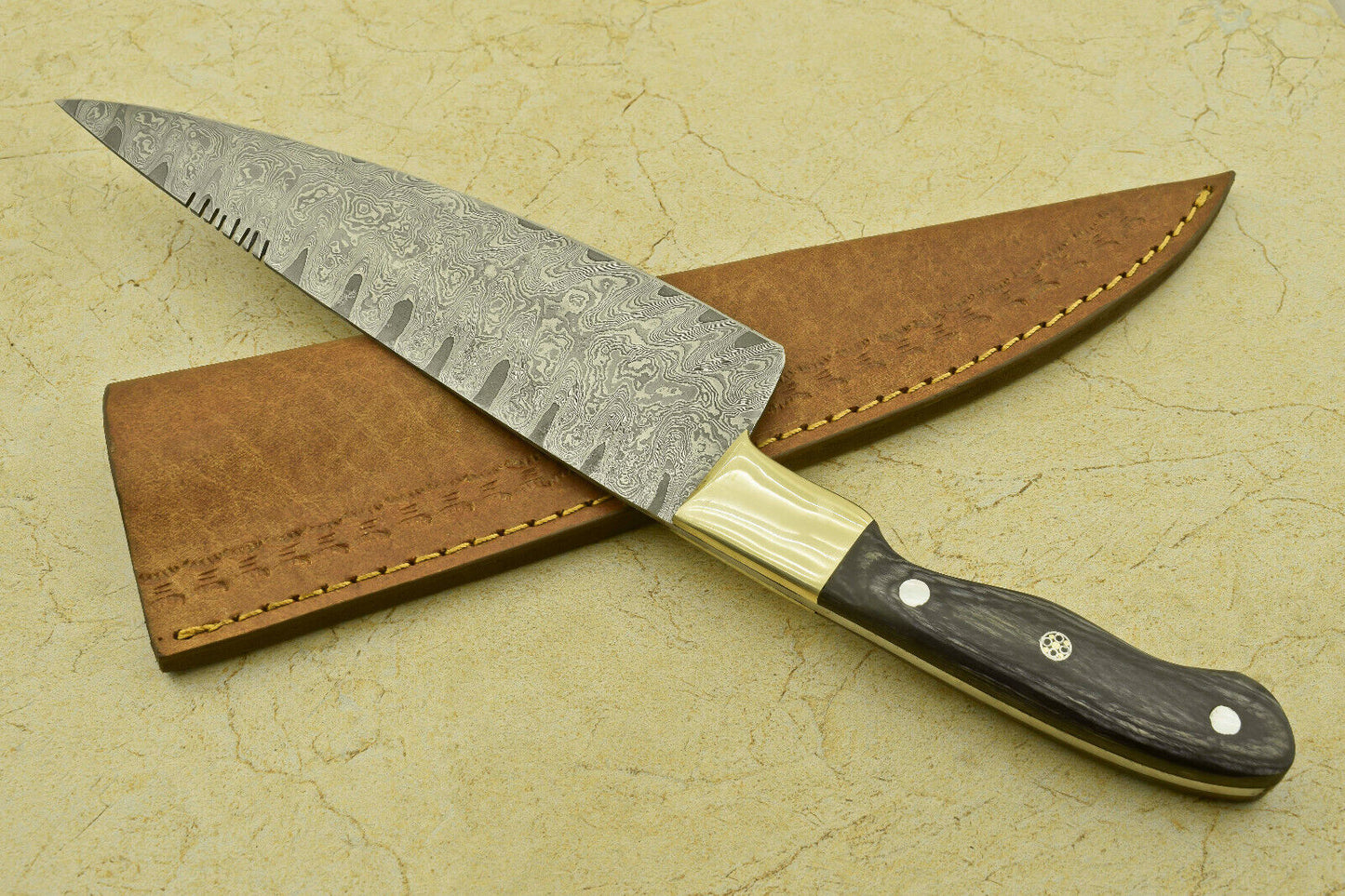 HANDMADE FORGED DAMASCUS STEEL CHEF KITCHEN KNIFE WITH PAKKA WOOD HANDLE