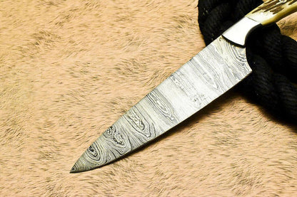 Custom Handmade Damascus Steel Hunting Knife with 7.5-Inch Blade | Stag Antler Handle