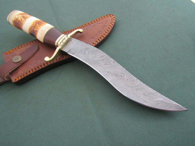 The Dune Tracker: Artisan Damascus Hunting Bowie with Camel Bone Handle