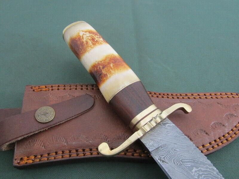 The Dune Tracker: Artisan Damascus Hunting Bowie with Camel Bone Handle