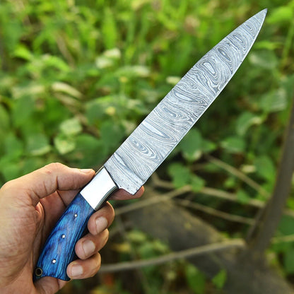 Custom Handmade Forged Damascus Steel Chef Knife | 12" Fixed Blade Kitchen Tool