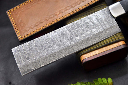 Custom Handmade Damascus Steel Nakiri Chef Knife with G-10 Micarta Handle – 11.4" Full Tang