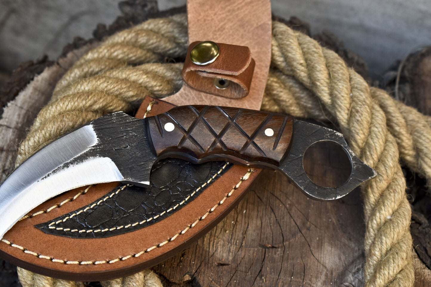 Handmade D2 8" Stainless Steel Karambit Knife Best Karambit With Wood Handle