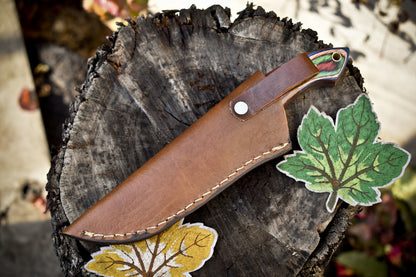 8" Forged Twist Damascus Skinner Knife Mixed Material Handle Outdoor Tactical Gift