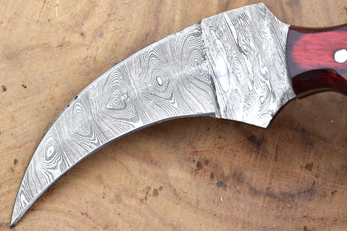 Custom Damascus Karambit Knife Hunting Karambit with Wood Handle and Sheath