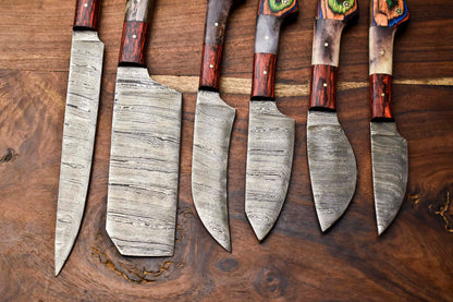 6-Piece Custom Handmade Hammered Damascus Steel Chef Knife Set – Professional Kitchen Knives