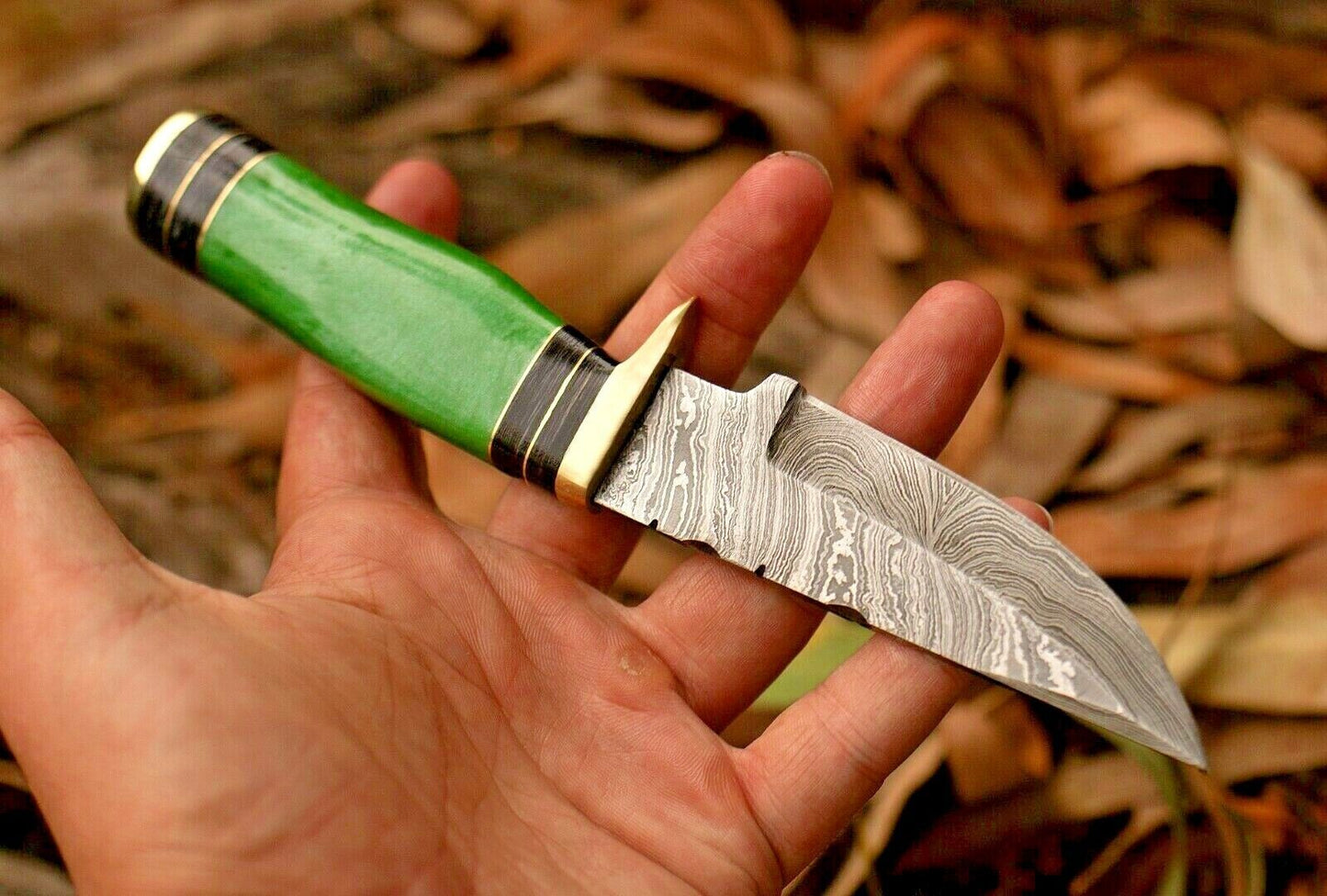 8 Inch Damascus Steel Bowie Knife with Resin Handle and Brass Guard