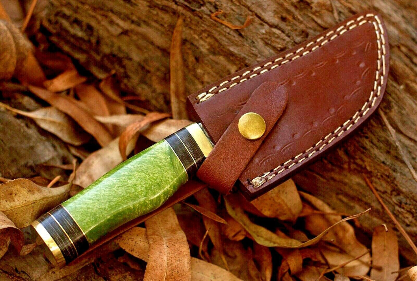 8 Inch Damascus Steel Bowie Knife with Resin Handle and Brass Guard