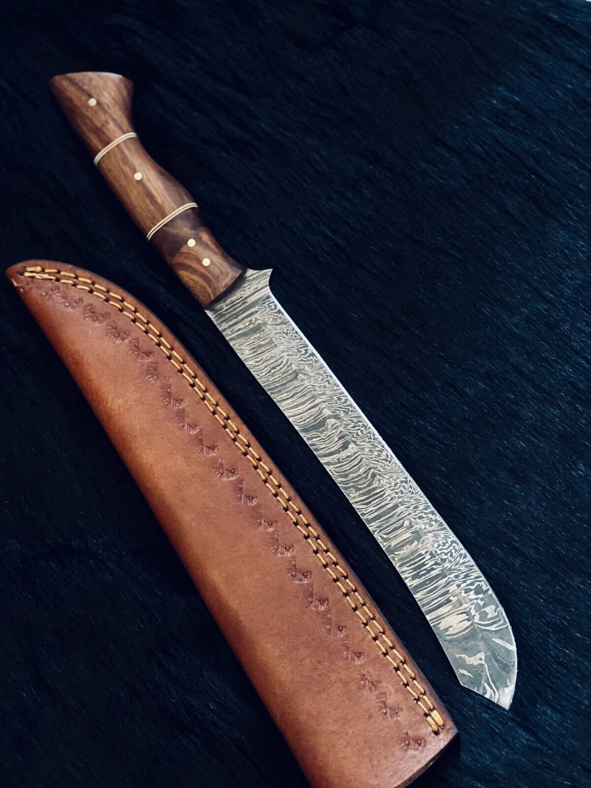 13" Custom Handmade Damascus Fillet Knife Custom Fillet Knife With Wood Handle & Sheath