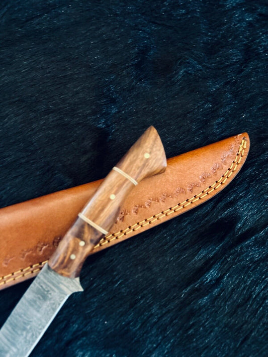 13" Custom Handmade Damascus Fillet Knife Custom Fillet Knife With Wood Handle & Sheath