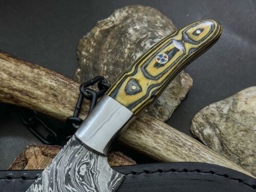 Handmade Damascus Steel Kitchen Chef Knife with Wood Handle & Cow Leather Sheath – Full Tang
