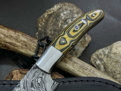 Handmade Damascus Steel Kitchen Chef Knife with Wood Handle & Cow Leather Sheath – Full Tang