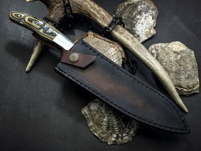 Handmade Damascus Steel Kitchen Chef Knife with Wood Handle & Cow Leather Sheath – Full Tang