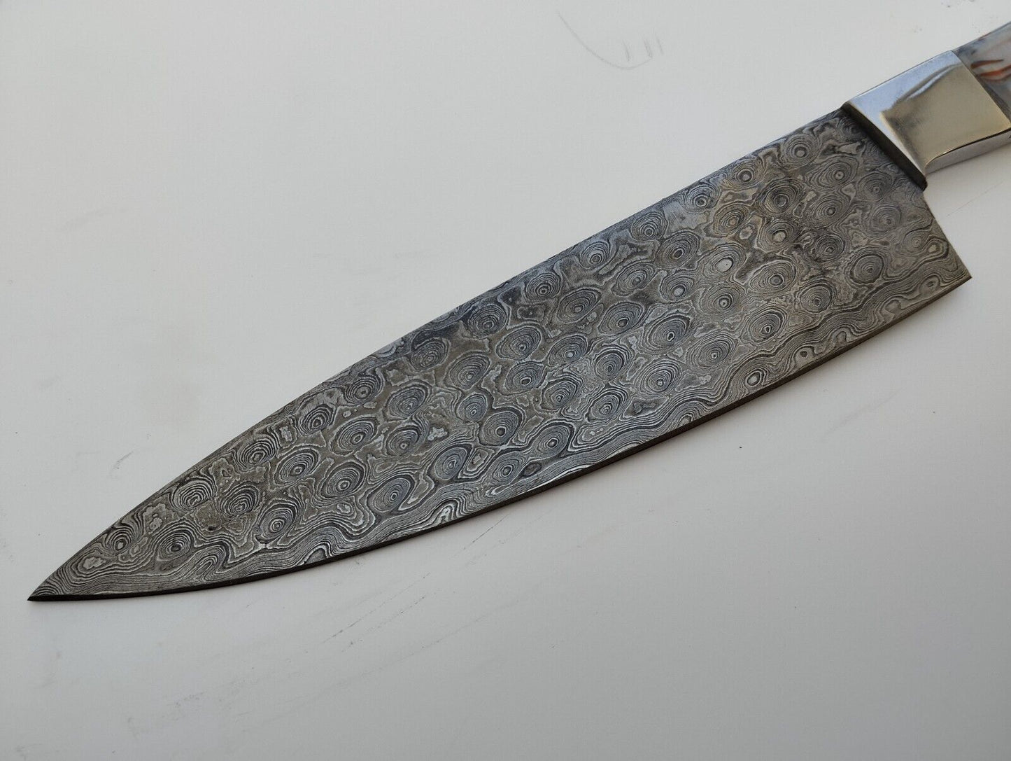 Custom Handmade King’s Damascus Steel Forged Chef Knife – Kitchen Use with Resin Fiber Handle & Leather Sheath