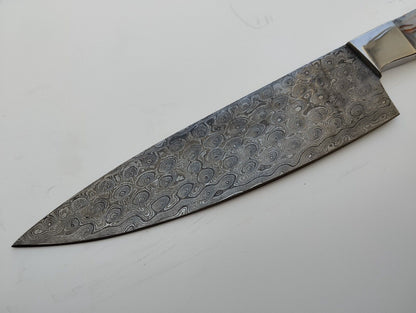 Custom Handmade King’s Damascus Steel Forged Chef Knife – Kitchen Use with Resin Fiber Handle & Leather Sheath