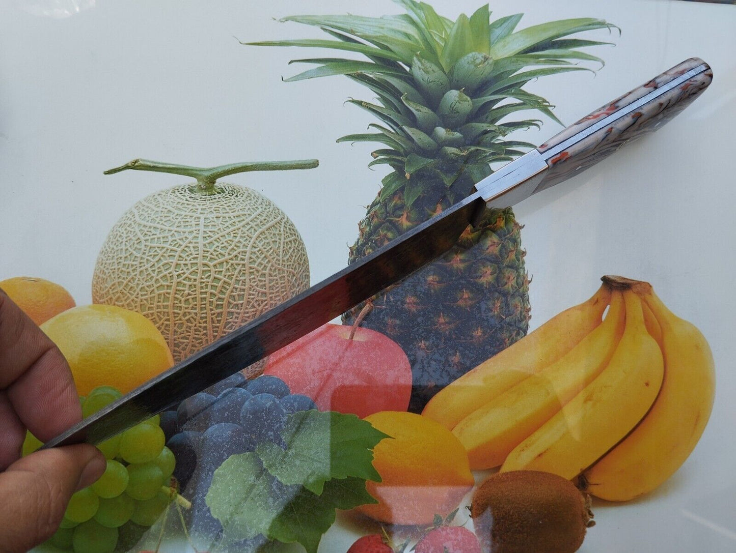 Custom Handmade King’s Damascus Steel Forged Chef Knife – Kitchen Use with Resin Fiber Handle & Leather Sheath