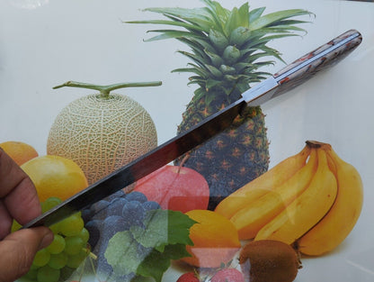 Custom Handmade King’s Damascus Steel Forged Chef Knife – Kitchen Use with Resin Fiber Handle & Leather Sheath