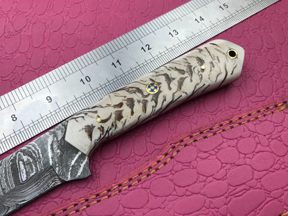 14" Handmade Damascus Fillet Knife Premium Damascus Steel Knife W/Sheath