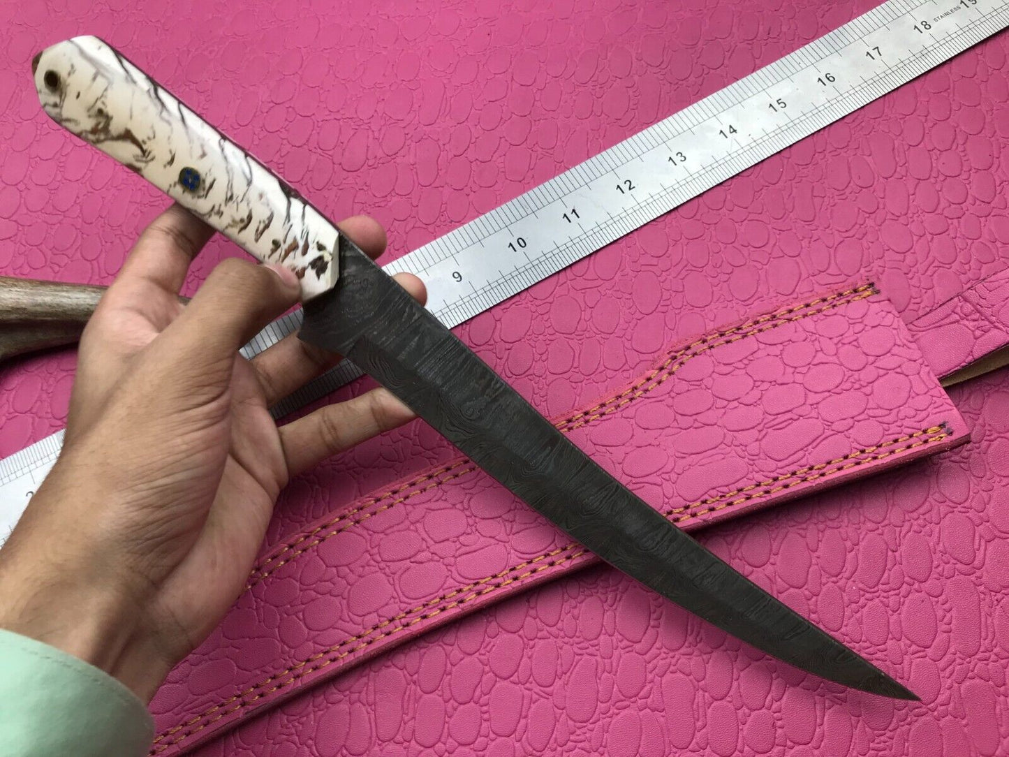 14" Handmade Damascus Fillet Knife Premium Damascus Steel Knife W/Sheath