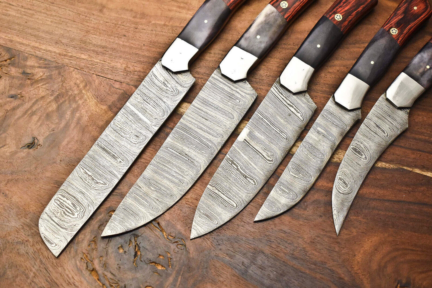 Premium 5-Piece Handmade Hammered Damascus Steel Chef Knife Set