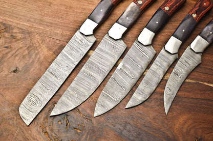 Premium 5-Piece Handmade Hammered Damascus Steel Chef Knife Set