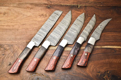 Premium 5-Piece Handmade Hammered Damascus Steel Chef Knife Set