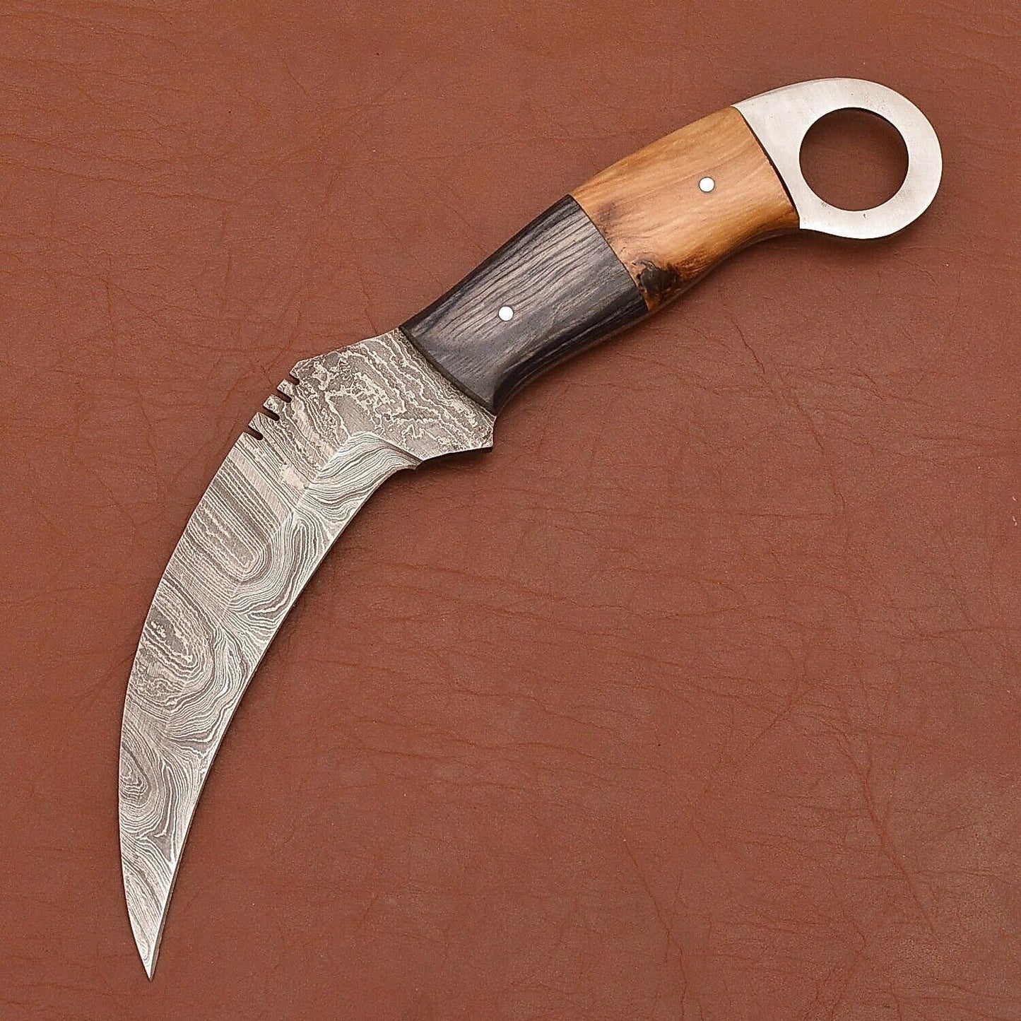 Handmade Damascus Karambit Best Karambit Damascus Steel Hunting Knife with Wood Handle