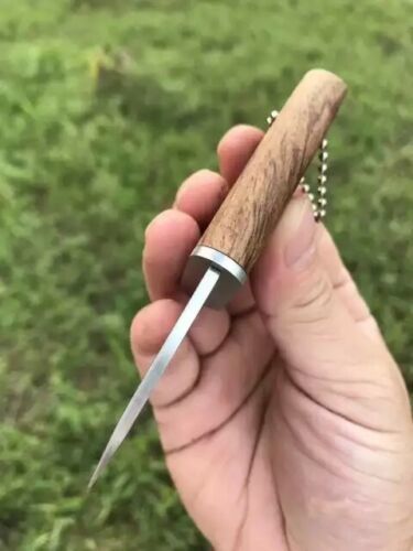 Mini Pocket Skinner Knife – Stainless Steel Blade with Wooden Handle & Leather Sheath
