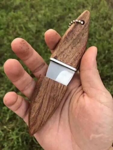 Mini Pocket Skinner Knife – Stainless Steel Blade with Wooden Handle & Leather Sheath