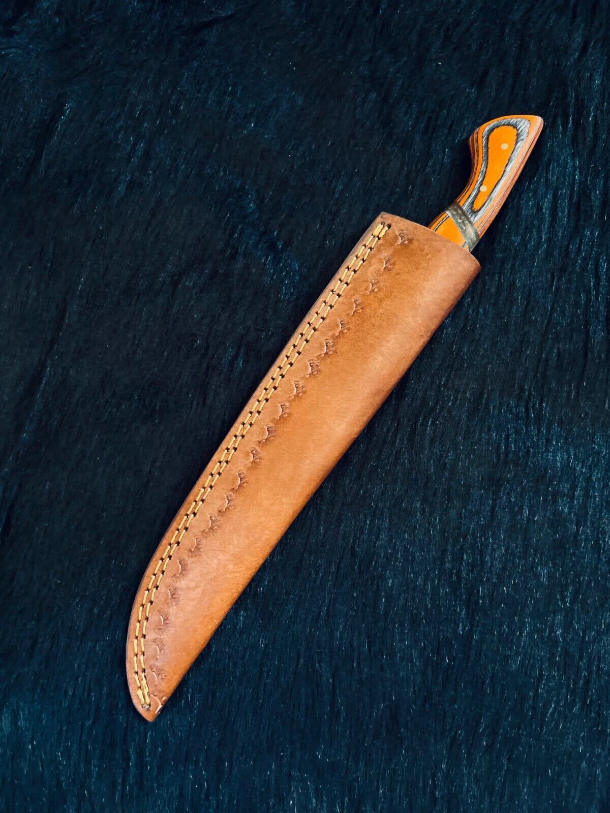 Heritage Forge 13 Inch Fire Damascus Fillet Kitchen Knife with Camel Bone and Wood Handle
