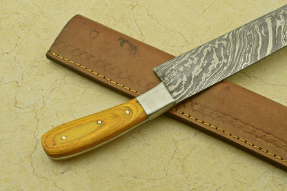 Handmade Forged Damascus Steel Chef Kitchen Knife with Pakka Wood Handle – 13" Professional KnifeCustom Handmade Forged Damascus Steel Chef Kitchen Knife with Pakka Wood Handle – 13" Professional Knife