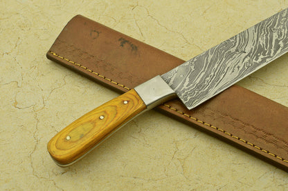 Handmade Forged Damascus Steel Chef Kitchen Knife with Pakka Wood Handle – 13" Professional KnifeCustom Handmade Forged Damascus Steel Chef Kitchen Knife with Pakka Wood Handle – 13" Professional Knife