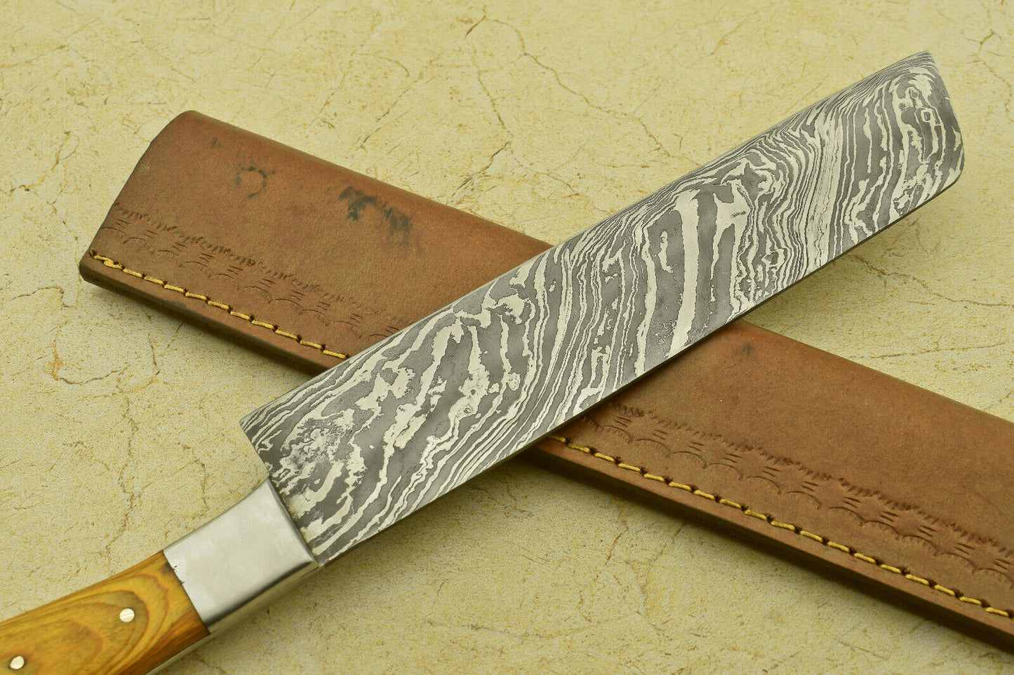 Custom Handmade Forged Damascus Steel Chef Kitchen Knife with Pakka Wood Handle – 13" Professional Knife