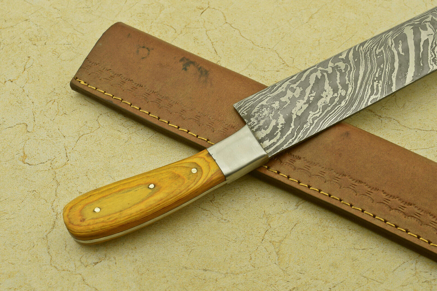Custom Handmade Forged Damascus Steel Chef Kitchen Knife with Pakka Wood Handle – 13" Professional Knife