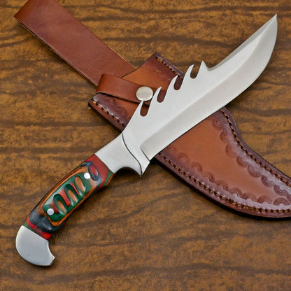 Handmade D2 steel Bowie knife with full tang 12-inch blade. A durable hunting and camping survival knife built for strength, balance, and reliability